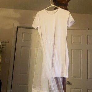 White dress side panel hanging down